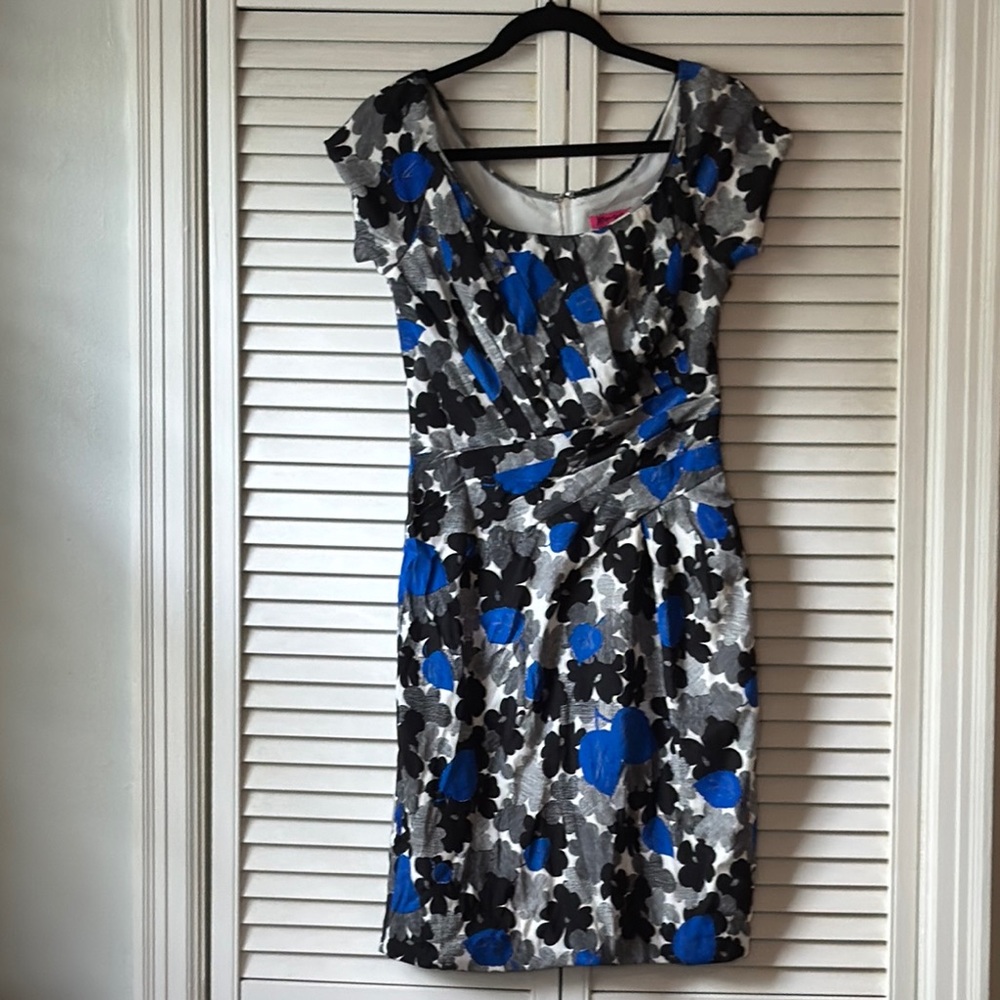 Floral Print Dress in Blue and Black